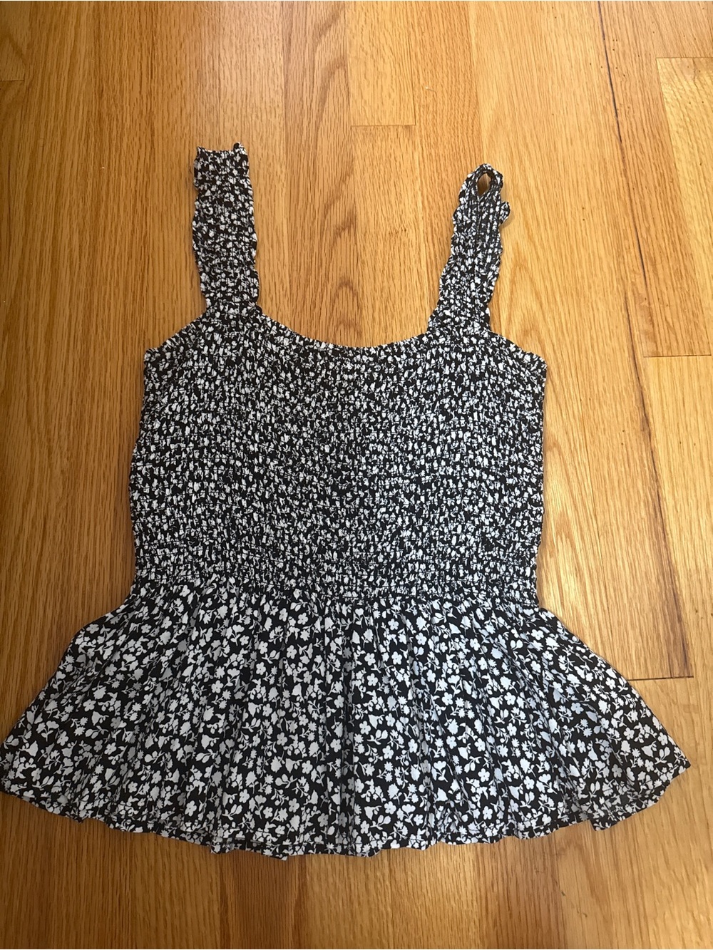 Elodie Black and White Floral Smocked Peplum Camisole